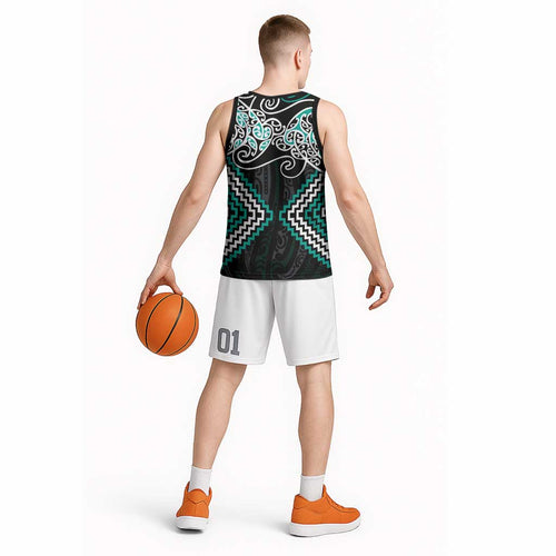 Turquoise Aotearoa Tukutuku Manawa Tapu Basketball Jersey Ta Moko Toi Maori - Aussie Hoodie