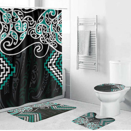 Turquoise Aotearoa Tukutuku Manawa Tapu Bathroom Set Ta Moko Toi Maori - Aussie Hoodie