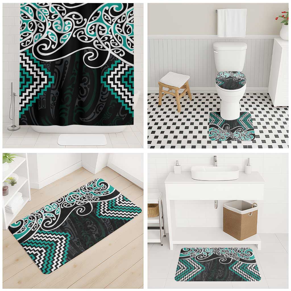 Turquoise Aotearoa Tukutuku Manawa Tapu Bathroom Set Ta Moko Toi Maori - Aussie Hoodie