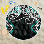 Turquoise Aotearoa Tukutuku Manawa Tapu Beach Blanket Ta Moko Toi Maori
