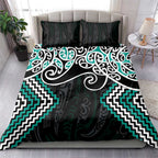 Turquoise Aotearoa Tukutuku Manawa Tapu Bedding Set Ta Moko Toi Maori