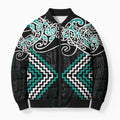 Turquoise Aotearoa Tukutuku Manawa Tapu Bomber Puffer Jacket Ta Moko Toi Maori - Aussie Hoodie