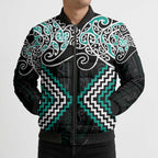 Turquoise Aotearoa Tukutuku Manawa Tapu Bomber Puffer Jacket Ta Moko Toi Maori - Aussie Hoodie