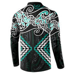 Turquoise Aotearoa Tukutuku Manawa Tapu Button Sweatshirt Ta Moko Toi Maori