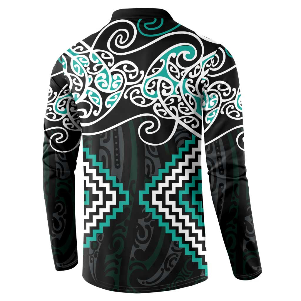 Turquoise Aotearoa Tukutuku Manawa Tapu Button Sweatshirt Ta Moko Toi Maori