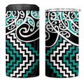 Turquoise Aotearoa Tukutuku Manawa Tapu 4 in 1 Can Cooler Tumbler Ta Moko Toi Maori