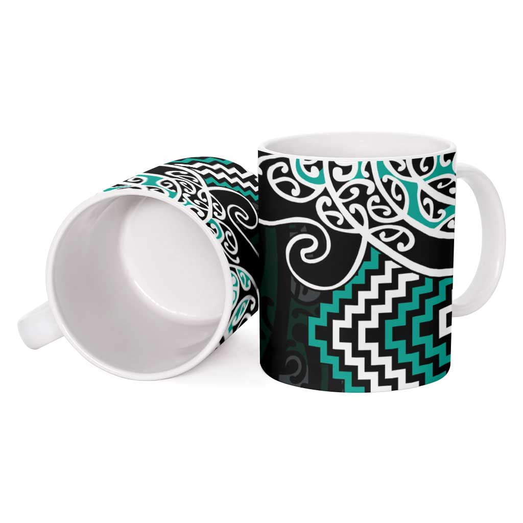 Turquoise Aotearoa Tukutuku Manawa Tapu Ceramic Mug Ta Moko Toi Maori - Aussie Hoodie
