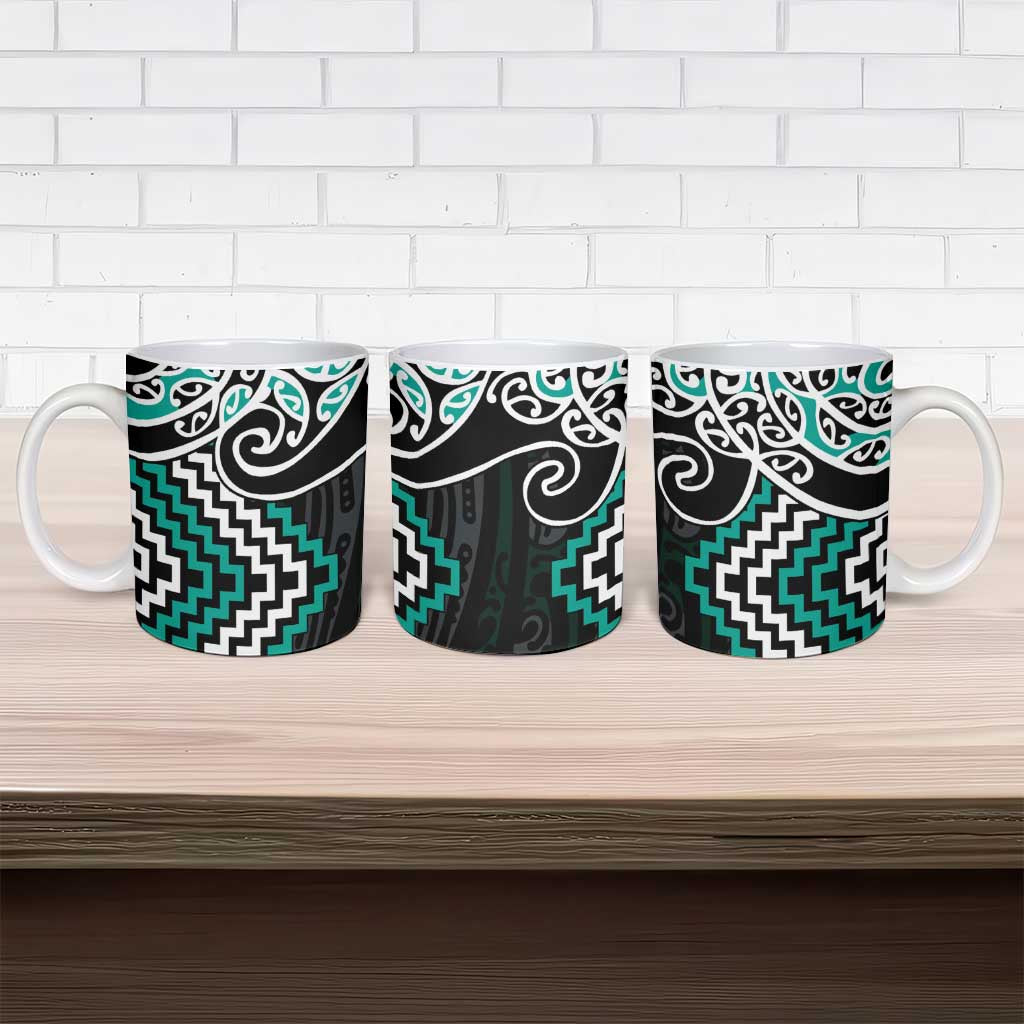 Turquoise Aotearoa Tukutuku Manawa Tapu Ceramic Mug Ta Moko Toi Maori - Aussie Hoodie