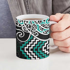 Turquoise Aotearoa Tukutuku Manawa Tapu Ceramic Mug Ta Moko Toi Maori - Aussie Hoodie