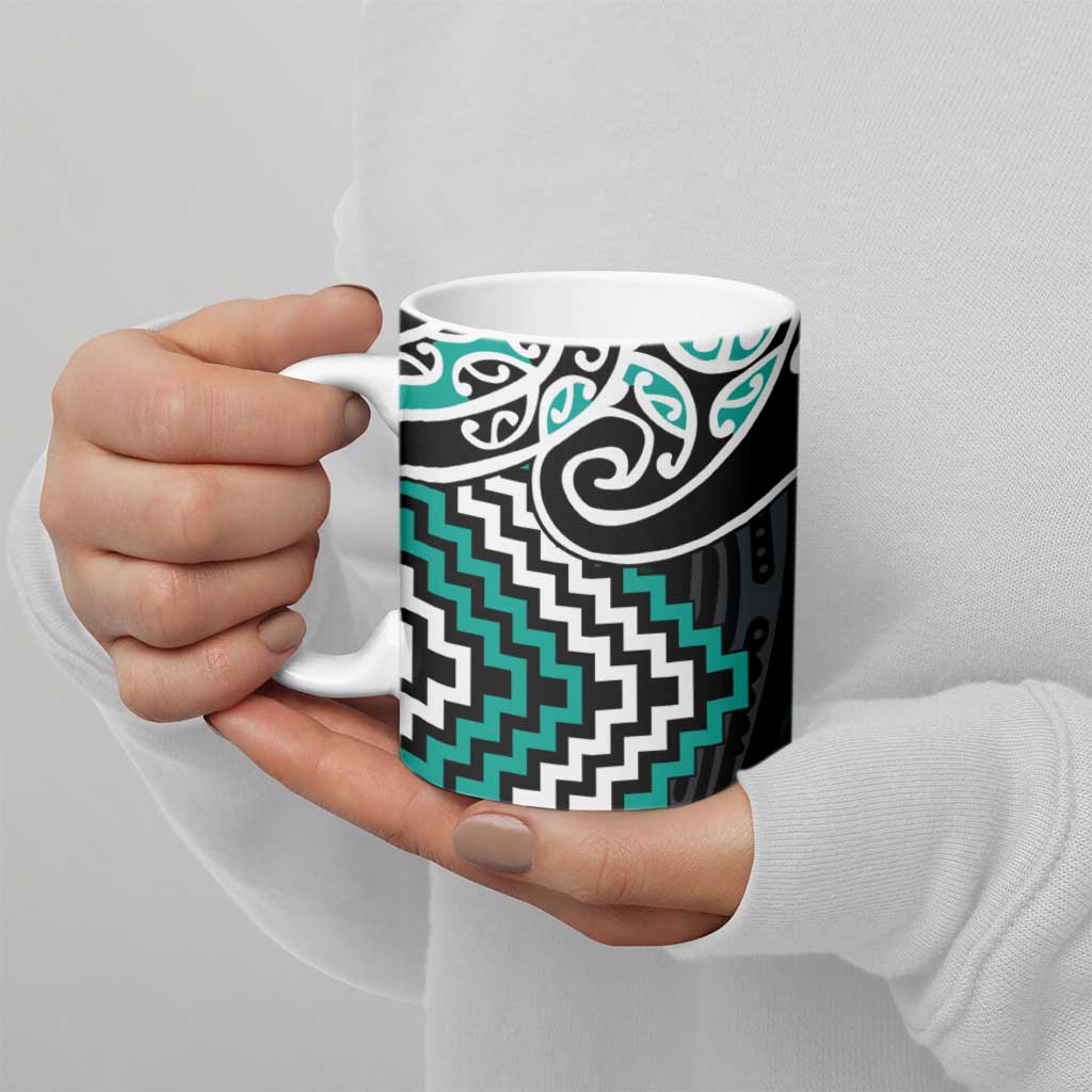 Turquoise Aotearoa Tukutuku Manawa Tapu Ceramic Mug Ta Moko Toi Maori - Aussie Hoodie