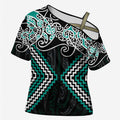 Turquoise Aotearoa Tukutuku Manawa Tapu Cross Shoulder Shirt Ta Moko Toi Maori - Aussie Hoodie