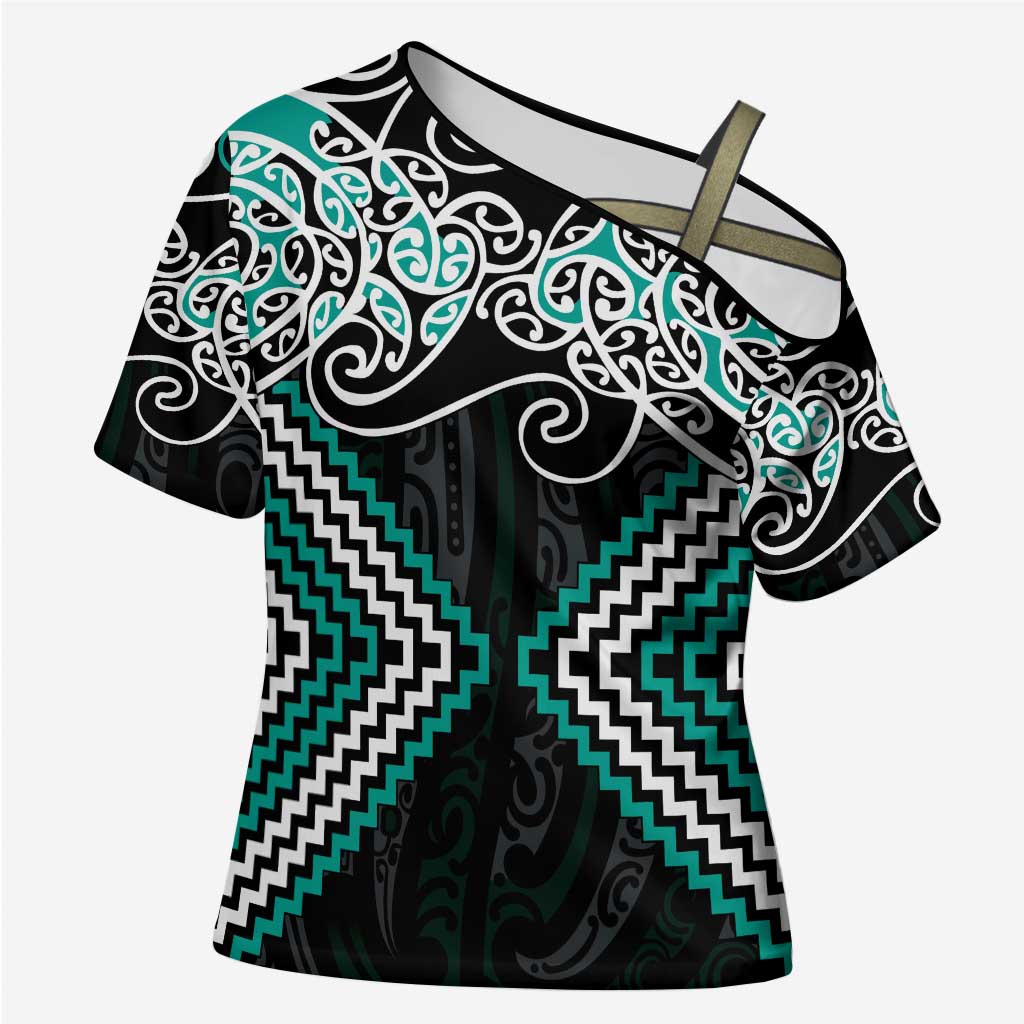 Turquoise Aotearoa Tukutuku Manawa Tapu Cross Shoulder Shirt Ta Moko Toi Maori - Aussie Hoodie