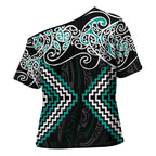 Turquoise Aotearoa Tukutuku Manawa Tapu Cross Shoulder Shirt Ta Moko Toi Maori - Aussie Hoodie