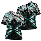 Turquoise Aotearoa Tukutuku Manawa Tapu Cross Shoulder Shirt Ta Moko Toi Maori - Aussie Hoodie