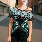 Turquoise Aotearoa Tukutuku Manawa Tapu Cross Shoulder Shirt Ta Moko Toi Maori - Aussie Hoodie