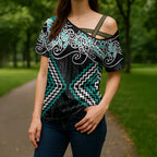 Turquoise Aotearoa Tukutuku Manawa Tapu Cross Shoulder Shirt Ta Moko Toi Maori - Aussie Hoodie