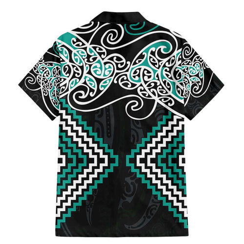 Turquoise Aotearoa Tukutuku Manawa Tapu Family Matching Mermaid Dress and Hawaiian Shirt Ta Moko Toi Maori
