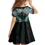 Turquoise Aotearoa Tukutuku Manawa Tapu Family Matching Off Shoulder Maxi Dress and Hawaiian Shirt Ta Moko Toi Maori