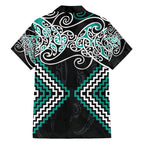 Turquoise Aotearoa Tukutuku Manawa Tapu Family Matching Short Sleeve Bodycon Dress and Hawaiian Shirt Ta Moko Toi Maori