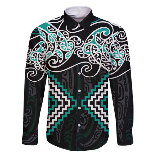 Turquoise Aotearoa Tukutuku Manawa Tapu Family Matching Short Sleeve Bodycon Dress and Hawaiian Shirt Ta Moko Toi Maori