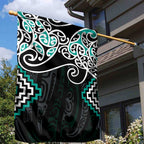 Turquoise Aotearoa Tukutuku Manawa Tapu Garden Flag Ta Moko Toi Maori
