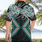 Turquoise Aotearoa Tukutuku Manawa Tapu Hawaiian Shirt Ta Moko Toi Maori