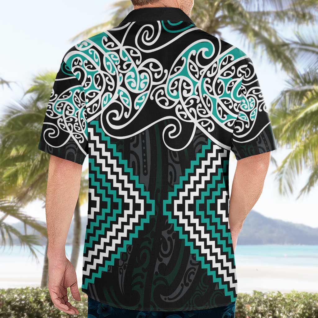 Turquoise Aotearoa Tukutuku Manawa Tapu Hawaiian Shirt Ta Moko Toi Maori