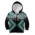 Turquoise Aotearoa Tukutuku Manawa Tapu Kid Hoodie Ta Moko Toi Maori