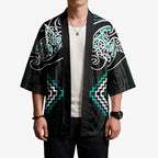 Turquoise Aotearoa Tukutuku Manawa Tapu Kimono Ta Moko Toi Maori - Aussie Hoodie