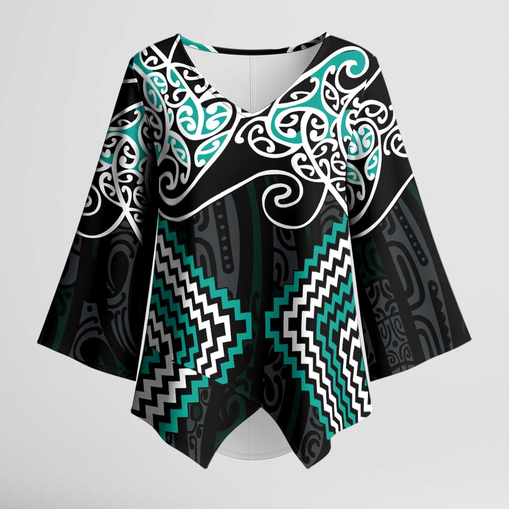 Turquoise Aotearoa Tukutuku Manawa Tapu Kimono Sleeve Blouse Ta Moko Toi Maori - Aussie Hoodie