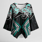 Turquoise Aotearoa Tukutuku Manawa Tapu Kimono Sleeve Blouse Ta Moko Toi Maori - Aussie Hoodie