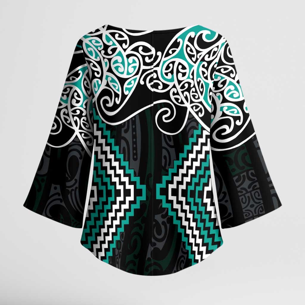 Turquoise Aotearoa Tukutuku Manawa Tapu Kimono Sleeve Blouse Ta Moko Toi Maori - Aussie Hoodie