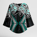 Turquoise Aotearoa Tukutuku Manawa Tapu Kimono Sleeve Blouse Ta Moko Toi Maori - Aussie Hoodie