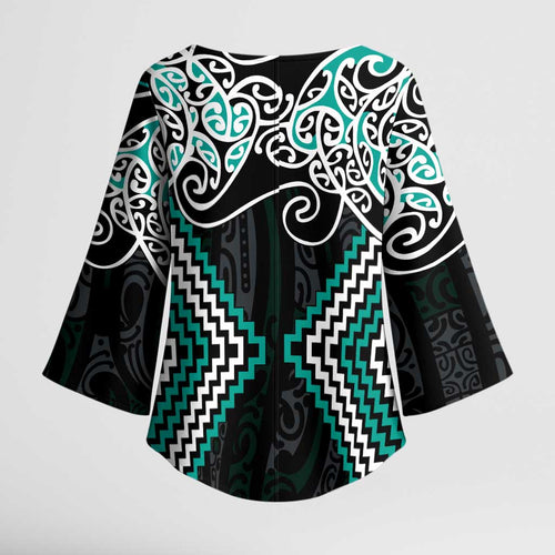Turquoise Aotearoa Tukutuku Manawa Tapu Kimono Sleeve Blouse Ta Moko Toi Maori - Aussie Hoodie
