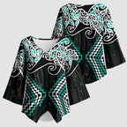 Turquoise Aotearoa Tukutuku Manawa Tapu Kimono Sleeve Blouse Ta Moko Toi Maori - Aussie Hoodie