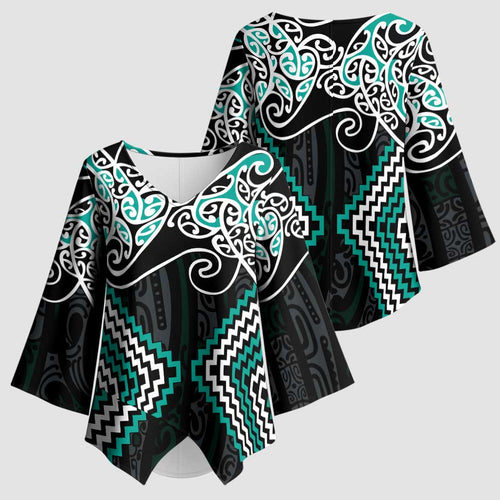 Turquoise Aotearoa Tukutuku Manawa Tapu Kimono Sleeve Blouse Ta Moko Toi Maori - Aussie Hoodie