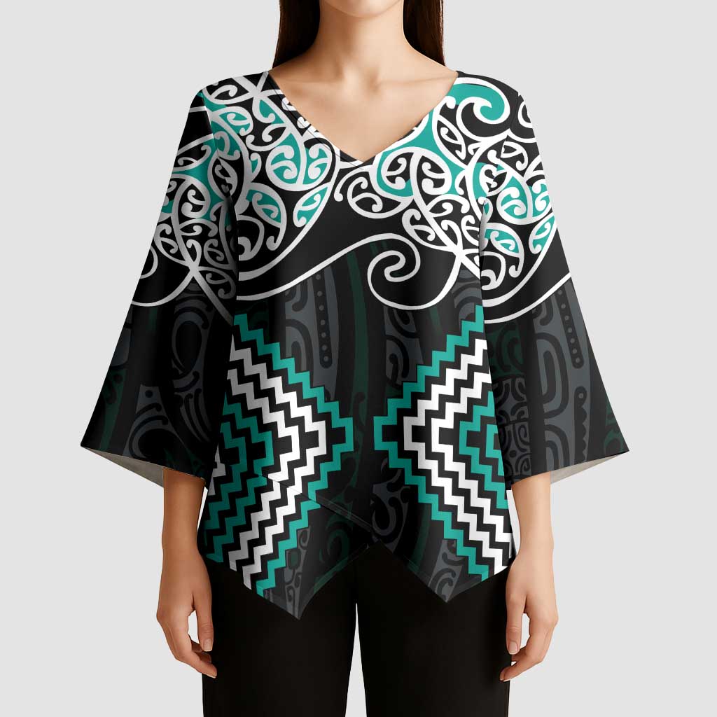 Turquoise Aotearoa Tukutuku Manawa Tapu Kimono Sleeve Blouse Ta Moko Toi Maori - Aussie Hoodie