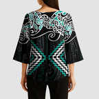 Turquoise Aotearoa Tukutuku Manawa Tapu Kimono Sleeve Blouse Ta Moko Toi Maori - Aussie Hoodie