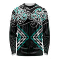 Turquoise Aotearoa Tukutuku Manawa Tapu Long Sleeve Shirt Ta Moko Toi Maori