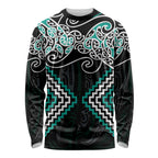 Turquoise Aotearoa Tukutuku Manawa Tapu Long Sleeve Shirt Ta Moko Toi Maori