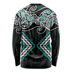 Turquoise Aotearoa Tukutuku Manawa Tapu Long Sleeve Shirt Ta Moko Toi Maori