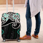 Turquoise Aotearoa Tukutuku Manawa Tapu Luggage Cover Ta Moko Toi Maori