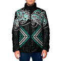 Turquoise Aotearoa Tukutuku Manawa Tapu Padded Jacket Ta Moko Toi Maori - Aussie Hoodie