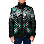 Turquoise Aotearoa Tukutuku Manawa Tapu Padded Jacket Ta Moko Toi Maori - Aussie Hoodie
