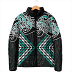 Turquoise Aotearoa Tukutuku Manawa Tapu Padded Jacket Ta Moko Toi Maori - Aussie Hoodie