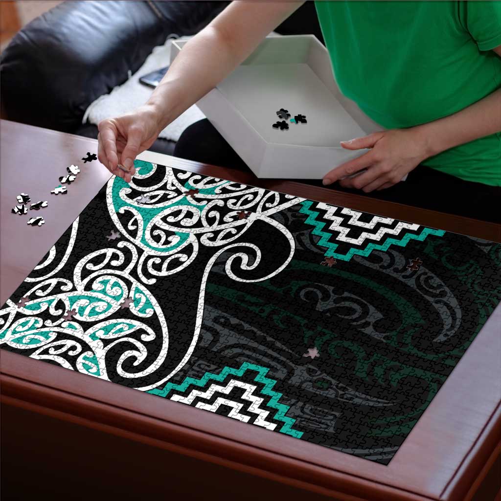 Turquoise Aotearoa Tukutuku Manawa Tapu Puzzle Ta Moko Toi Maori - Aussie Hoodie