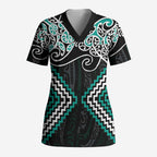Turquoise Aotearoa Tukutuku Manawa Tapu Scrub Top Ta Moko Toi Maori - Aussie Hoodie
