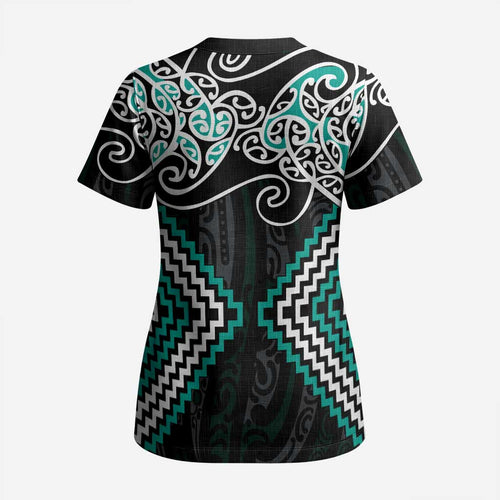 Turquoise Aotearoa Tukutuku Manawa Tapu Scrub Top Ta Moko Toi Maori - Aussie Hoodie