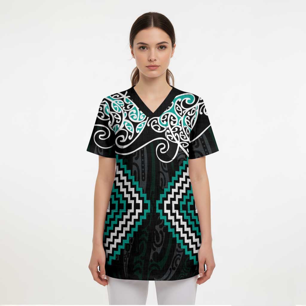 Turquoise Aotearoa Tukutuku Manawa Tapu Scrub Top Ta Moko Toi Maori - Aussie Hoodie