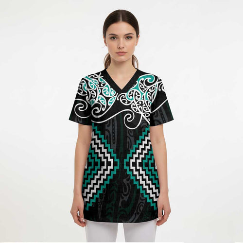 Turquoise Aotearoa Tukutuku Manawa Tapu Scrub Top Ta Moko Toi Maori - Aussie Hoodie